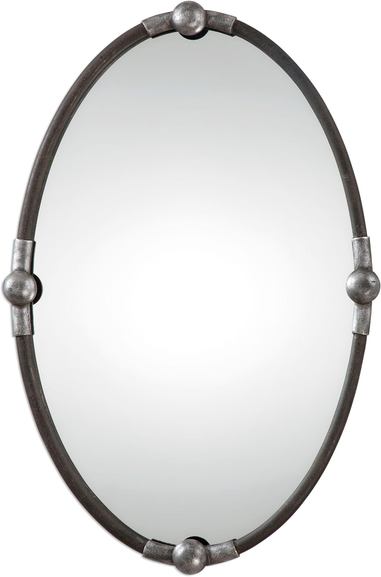 MY SWANKY HOMERustic Black Iron Oval Wall Mirror | Vanity Silver Contemporary Industrial