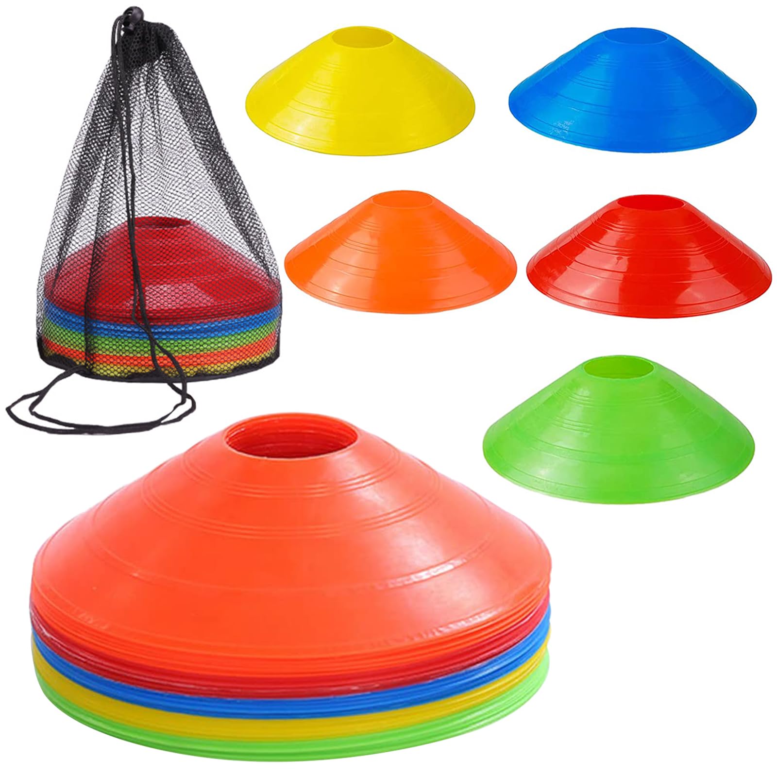 20 Pcs Agility Field Cones, Soccer Markers Disc with Net Bag, Pro Disc Cones for Training Football, Low Profile Field Markers Kids and Adults
