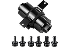 EVIL ENERGY Inline Fuel Filter 10 Micron with Barb 1/2", 3/8", 5/16" Fitting Adapter, Bracket Clamp 50MM Universal Aluminum B