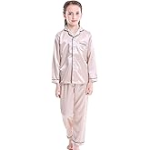 Mergorte Girls Boys Satin Long Sleeve Button-Down Pajamas Set Sleepwear Loungewear