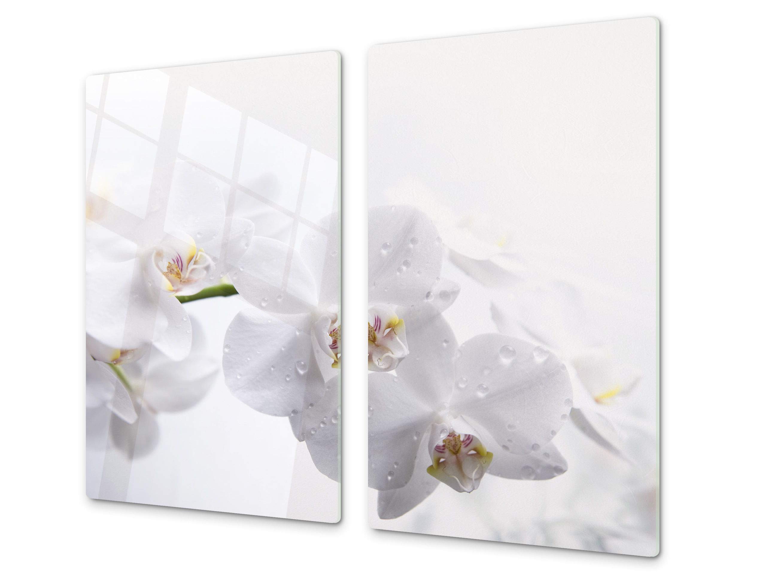 Tempered Glass Chopping Board – Glass Cutting Board and Worktop Saver; Measures: Single: 23,62” x 20,47”; Double: 2 x 11,81” x 20,47”; D06 Flowers Series: Orchid 1
