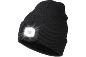 CENSGO LED Beanie for Kids, LED Flashlight Knitted Cap Hat with Light, Christmas Stocking for Boys Girls Black