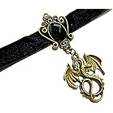 Bronze Dragon Pendant on Black Velvet Choker Necklace Gothic Steampunk Fantasy wyvern Collar