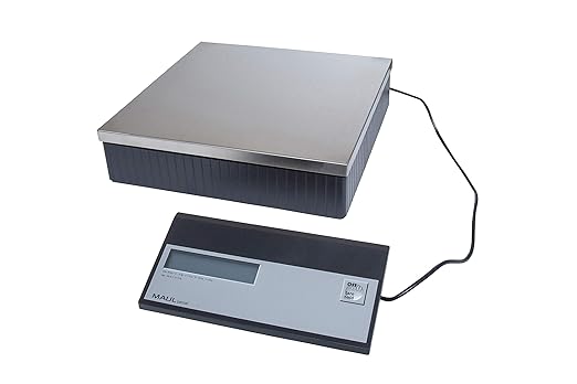 Maul Paketwaage 50 kg, Separates Bedienpult, Edelstahlplatte 30 x 30 cm, Mindestlast 100g, Schwarz, 1 Stück