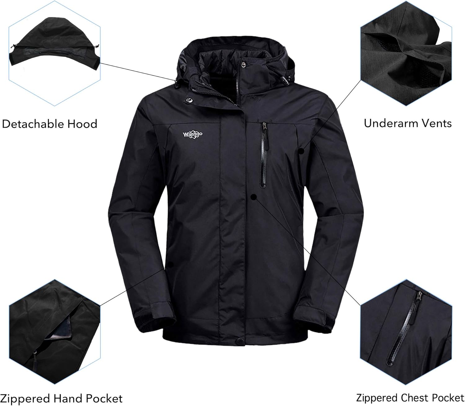 Wantdo Women's 3 in 1 Waterproof Ski Jacket Windproof Winter Snow Coat Snowboarding Jackets Warm Raincoat: Clothing