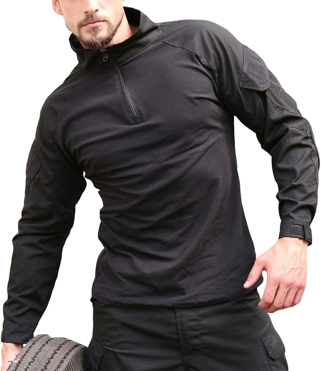 ReFire Gear Men's Military Tactical Army Combat Long Sleeve Shirt Slim Fit Camo T-Shirt with 1/4 Zipper: Clothing