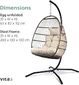VITA5 Hanging Egg Chair Frame PolyRattan with Cushion Beige 150 kg view 8