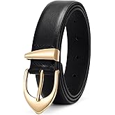 XZQTIVE Women's Leather Belts, Classic Minimalist Design For Jeans Pants Dresses, Black Belt With Gold Buckle