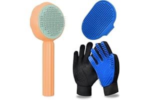 GJEASE Cat Grooming Glove Brush,Self-Cleaning Slicker Pet Brush for Short and Long Haired Pets,Dog Bath Brush for Shedding and Grooming,Removes Loose Hair and Tangles,Promote Circulation