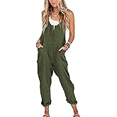 Yeokou Womens Overalls Linen Cotton Jumpsuits Loose Casual Jumpers with Pockets