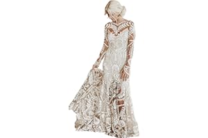LIPOSA Women's Cowboy Wedding Dress 2 Pieces Long Sleeves Rustic Lace Elopement Mermaid Bridal Gown for Bride