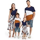 PATPAT Family Matching Outfits Summer Flutter Sleeve Mommy and Me Dresses and T-Shirts Sets Holiday Casual Family Outfits