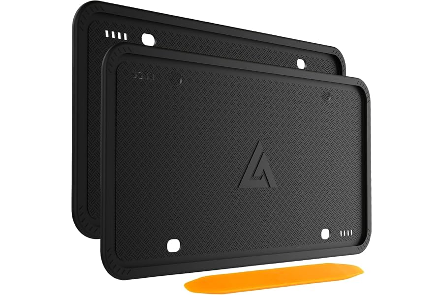 Aujen Silicone License Plate Frames Black, 2 Pack Car License Plate Frame, Universal US Black License Plate Holders Brackets 