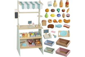 Qaba Kids Grocery Store Playset, Supermarket Toy Set with Cash Register, Chalkboard and Rich Accessories, Pretend Play Market