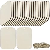 uxcell 20pcs Rounded Rectangle Blank Wood Tags with Hole 3.5 x 5.5 Inch Unfinished Wood Pieces Wooden Gift Tags with 32.8 Ft Rope for Craft Projects, Hanging Decorations, Gift Making
