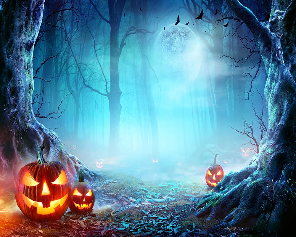 Haosphoto 7X5FT Happy Halloween Backdrop for Photography Halloween's Carnival Night Backdrops Pumpkin Grimace Spooky Forest All Saints' Day Background for Hallowmas Party Photo Studio Props HS270