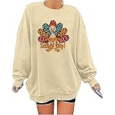 YHHR Thanksgiving Sweatshirts for Women Long Sleeve Oversized Funny Turkey Day Shirts Gobble Til You Wobble Shirt