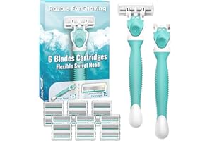 MISS SHARK Razors for Women with 6 Premium Blades, Women's Razors for Closing Shaving with Nonslip Handle, Value Shaver for Women Include 2 Handles and 19 Blade Refills, Green