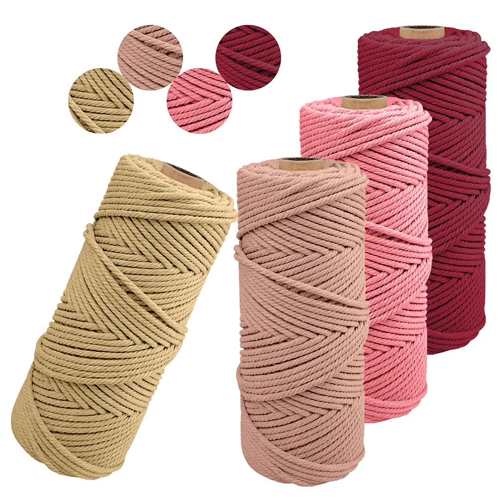 Uiopa Pack of 4 Macrame Cord 2mm x 100m Natual Cotton Cord DIY Craft Spool Twine Rustic String Cotton Rope for Wall Hanging, Plant Hangers, Knitting, Home Decorative, Gift Wrapping (4 Color F)