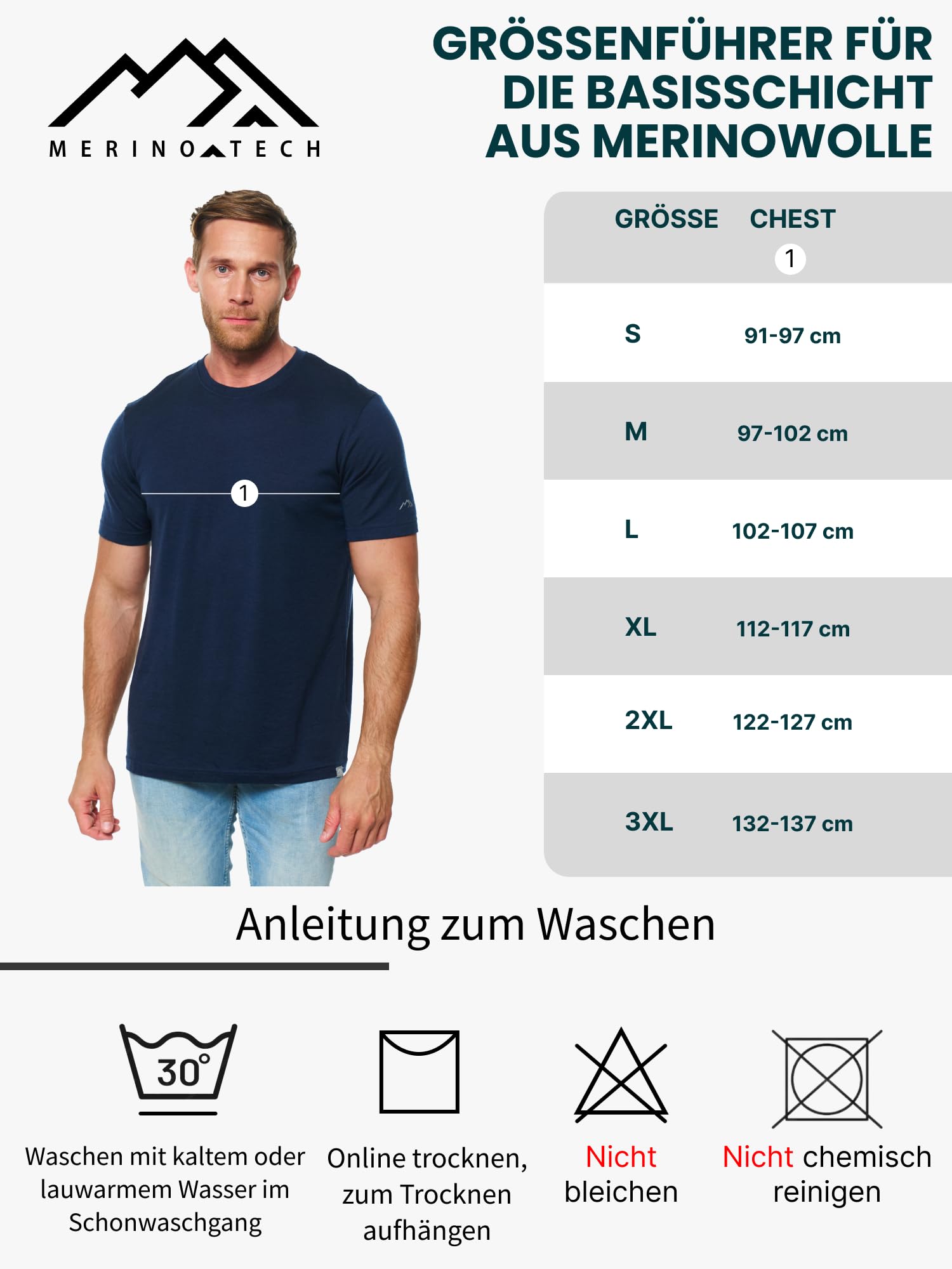 Premium Merino Shirt Herren Kurzarm - Thermooberteile 100% Merino Unterwäsche Herren + Wanderwollsocken (Medium, Black Ink) 6