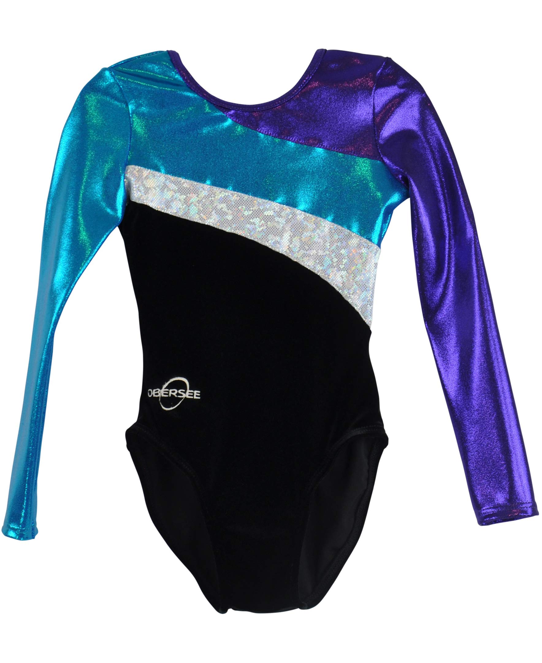 Obersee Girls Gymnastics Leotards One-Piece Athletic Activewear Girl's Dance Outfit Girls' & Women's Sizes - Long Arm Diagonal Black | CXXS Child (2-3 years) | O3GL031CXXS