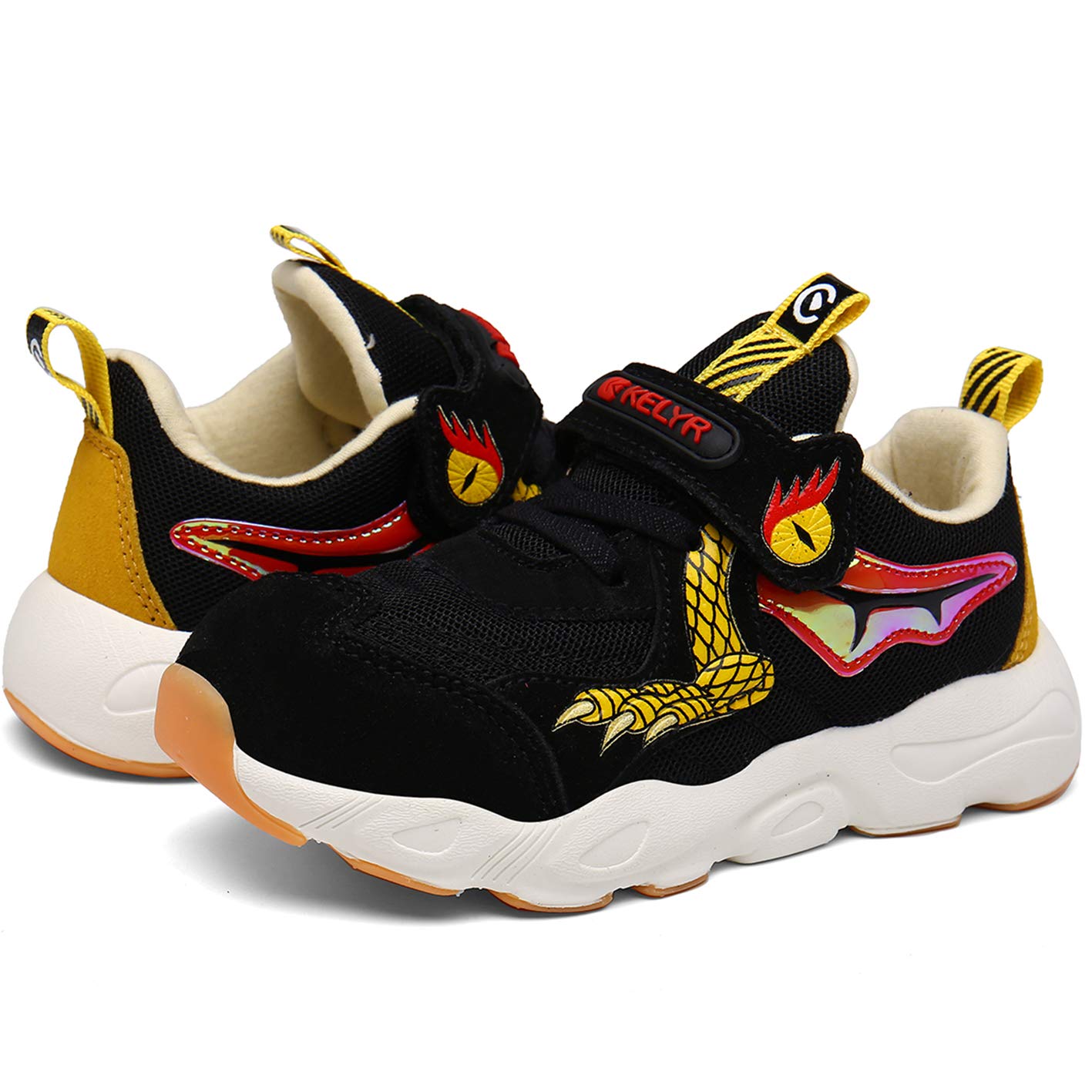 KELYR Kids Running Shoes Boys Tennis Sneakers for Athletic Outdoor Rubber-Sole Slip Resistant Black
