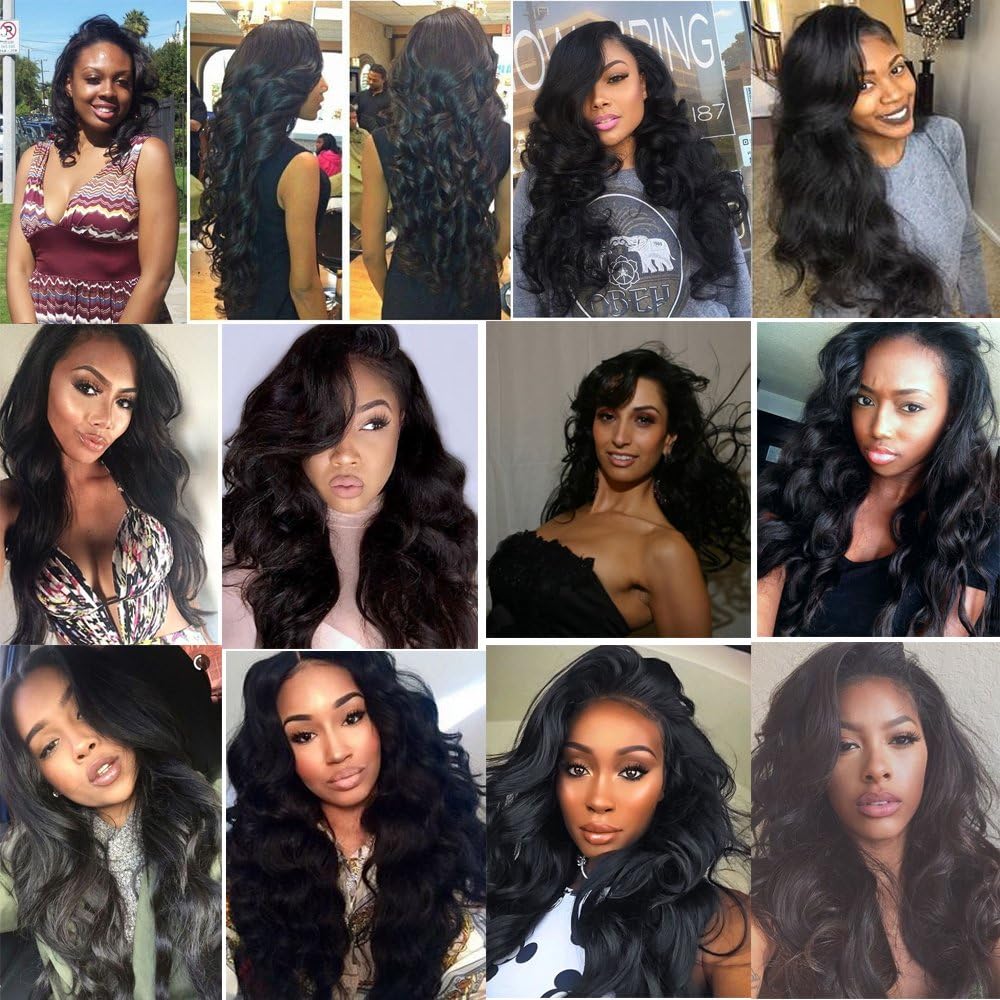 Jif Hair Brazilian Virgin Remy Human Hair 4 Bundles Weave 50g/Bundle Body Wave 4X4 Lace Closure Unprocessed Hair Extensions Grade 8A Natural Color(16 18 20 22 + Closure 14)