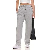 MODERN BASICS Straight Leg Sweatpants for Women, Fleece Loose Fit Open Bottom Lounge Womens Sweatpants with Pockets