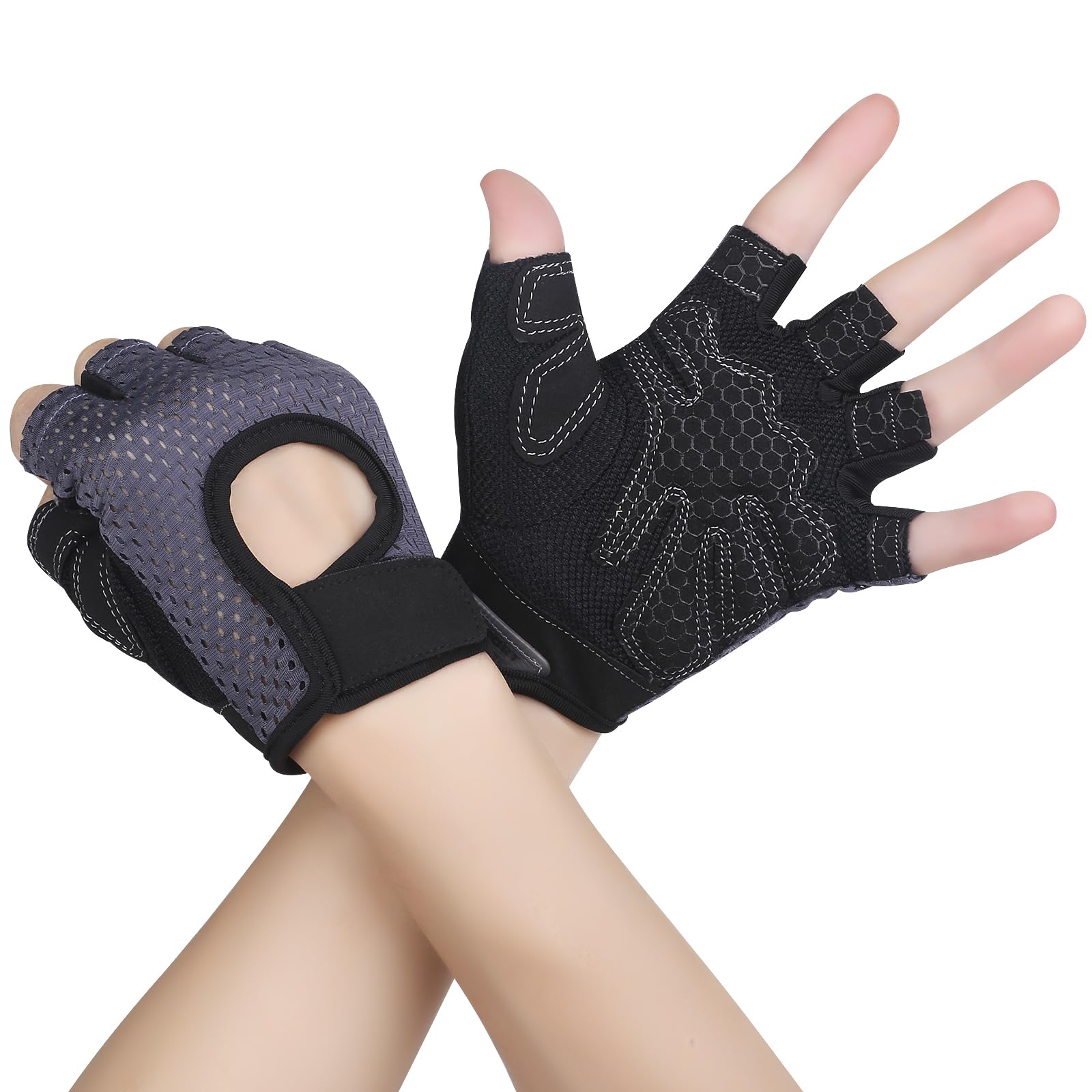 Yasdyri Gym Gloves for Men and Women Breathable Training Gloves with Microfiber Fabric 2 pack No Slip Silicone Padded with Fitness Gloves for Weightlifting, Training, Pull ups, Cycling (grey, L)
