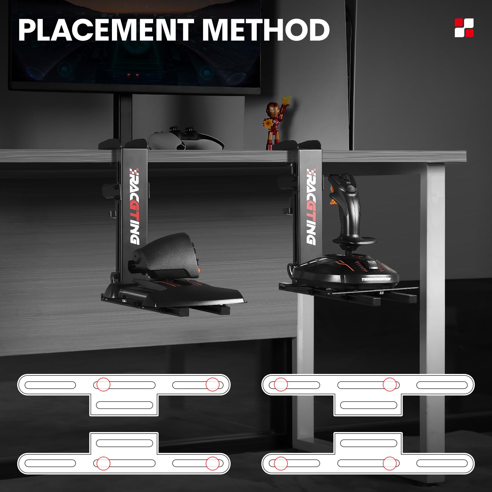 RACGTING Hotas Mount for Logitech X56,X52,X52 Pro, Throttle and Hotas Systems for Thrustmaster T Flight HOTAS,Thrustmaster T.16000M, Thrustmaster TCA,Hotas Desk Mount for The Flight Sim Game Joystick