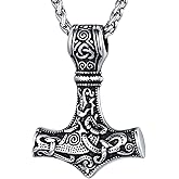 FaithHeart Viking Thor's Hammer Talisman Necklace for Men, Vintage Norse Mjolnir Amulet Pendant with Sturdy Wheat Chain, Stainless Steel Jewelry (Gift Box)