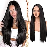 BARSDAR Long Straight Dark Brown Wig - Long Straight Middle Part Dark Brown Wig for Women - 28 Inch Natural Looking Thick Soft Synthetic Hair Replacement Wigs Daily Party Halloween Costume Wigs