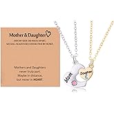 SNORSO Mother Daughter Gift - Matching Heart Mother Daughter Necklace Set for 2, Mothers Day Gifts for Mom Jewelry Birthday Christmas Valentines Day