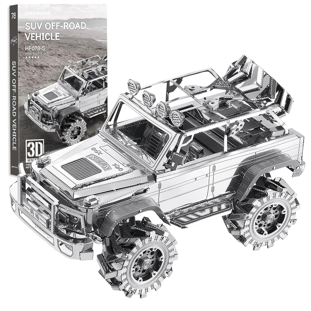 Piececool 3D Puzzle Metal Silver Off-road Vehicle, Classic Automobile Craft Model Kits for Adults to Build, 3D Puzzles Adult Teens for 304 Stainless Steel, Ideal as Gifts, Home Decoration, 157 Pieces