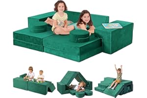 Kidirect K15 Modular Kids Play Couch, 320+DIY Convertible Foam Couch for Boys & Girls, Versatile Kid Couch Building Fort, Child Sectional Sofa for Playroom Bedroom, Forest Green