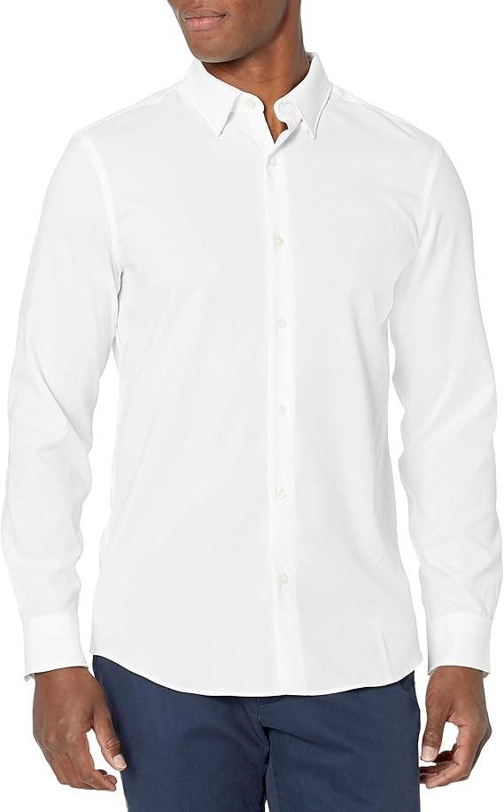 Perry Ellis Mens Motion Slim Fit Quick Dry Check Long Sleeve Button