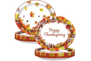 EggSun Thanksgiving Oval Paper Plates 10" x 12",Large Disposable Fall Party Decorations Paper Autumn Maple Leaves Plates for Birthday Holiday Favor Bridal Baby Shower Party Supplies,50 Guests