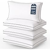 LANE LINEN Pillows Standard Size Set of 4 - Medium Soft Support Gusseted Hotel Quality Pillows for Sleeping, Oeko Tex Certified, Down Alternative Perfect for Back, Stomach or Side Sleepers - White
