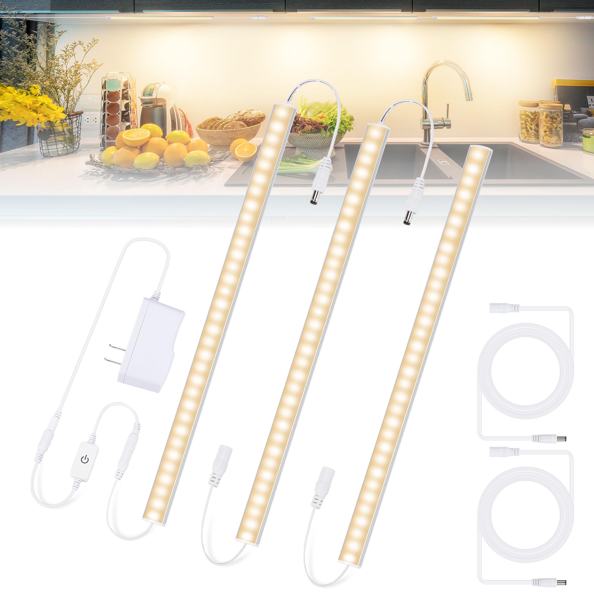 Photo 1 of 3PCS x 12inch Under-Counter Light Fixtures, LED Cabinet Lights with Memory Function, Warm White 3000K Desk Lighting, Slim Under Cupboard Lighting for Kitchen, Desk, Shelf