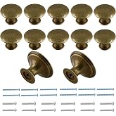 Cionyce Brass Cabinet Knobs 1.18" Diameter, 12 Pcs | Metal Drawer Knobs, Round Dresser Handle, Kitchen Cabinet Hardware, Mounting Screws Included