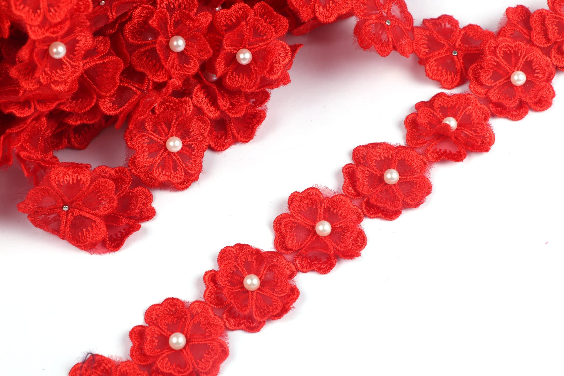 Photo 1 of YYCRAFT 3 Yards Flower Lace Edge Trim Ribbon Wedding Applique DIY Sewing Crafts(1.5 Inch,Red)