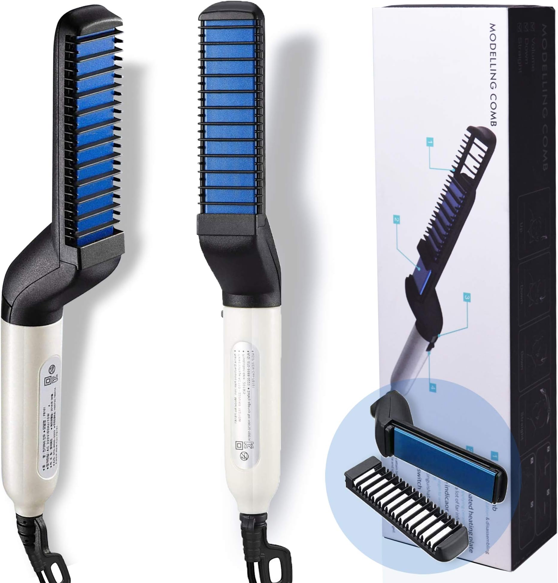 Cutie Academy Ionic Beard Straightening Comb - Detangling & Volumizing & Styling Beard Straightening Brush for Men - Portable Heating Beard Straightener with Anti-Scald Feature
