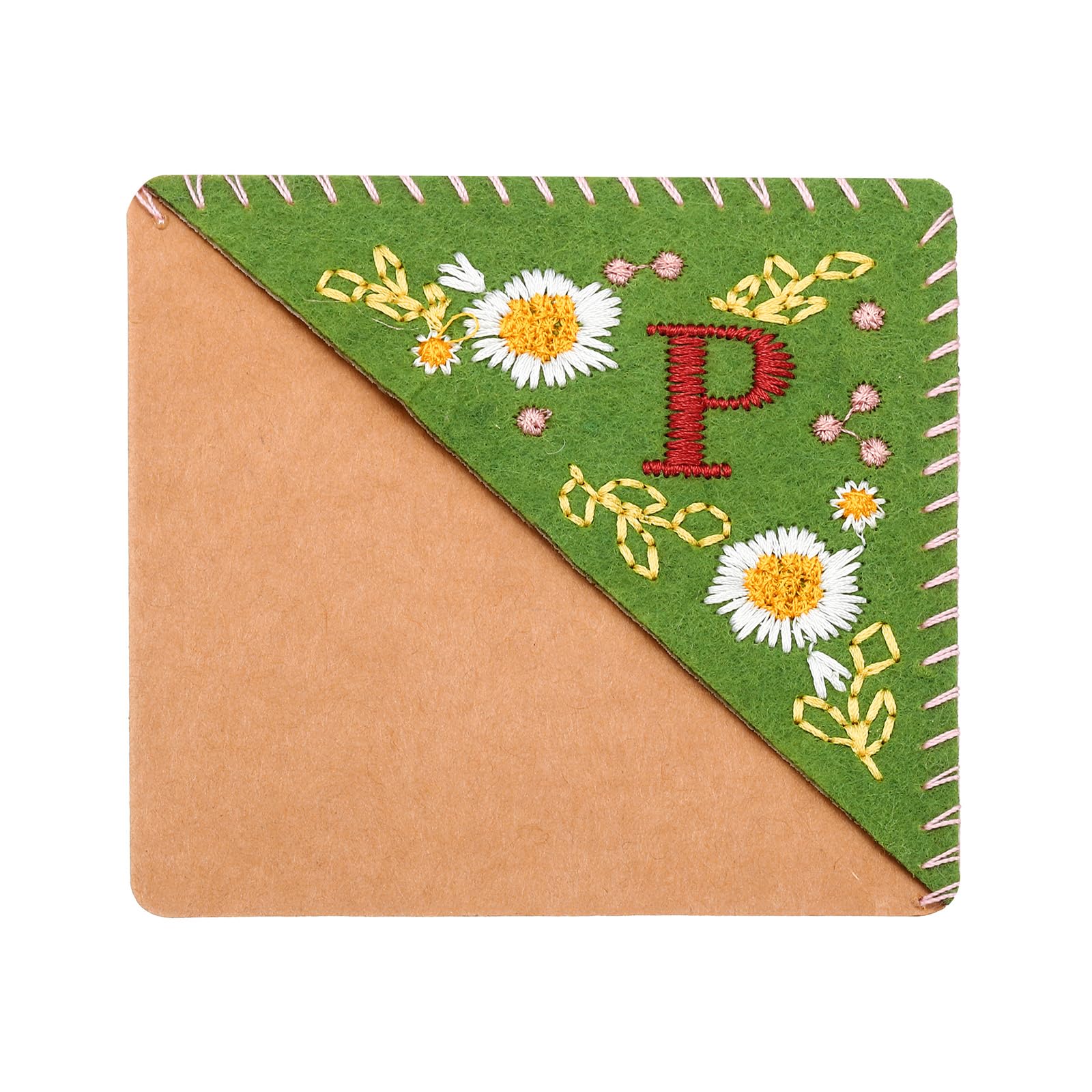 PATIKIL Personalized Embroidered Corner Bookmark, Cute Flower Felt Stitched Triangle Book Mark Page Marker for Women Men Book Lovers Teachers, Green, Letter P — image 1