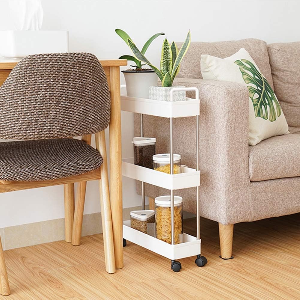 SOLEJAZZ Storage Cart 3-Tier Slim Mobile Shelving Unit Rolling Bathroom Carts with Handle for Kitchen Bathroom Laundry Room Narrow Places.: Kitchen & Dining