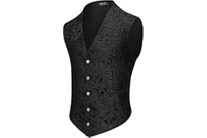 COOFANDY Mens Paisley Tuxedo Vest Victorian Steampunk Gothic Suit Vest Slim Fit V-Neck Waistcoat