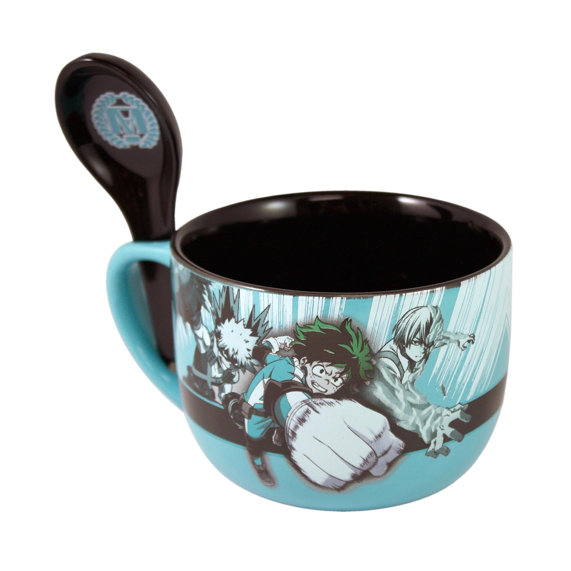 Just Funky My Hero Academia Ceramic Ramen Soup Rice Bowl with Spoon, Featuring Deku, Bakugo, and Todoroki (My Hero Academia 20 Oz Bowl)…