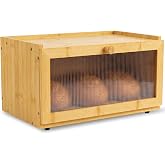 Large Bamboo Bread Box for Kitchen Countertop Acrylic Window, Extra Storage | Bread Box for Homemade Bread with Large Storage Capacity, Acrylic Window and Extra Top Storage