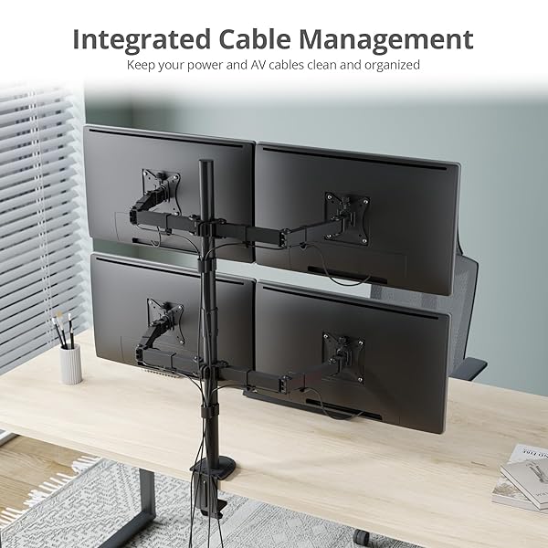 SIIG ARTICULATING ADJUSTABLE QUAD 4-MONITOR DESK MOUNT – FITS 13″ TO 27″ MONITORS – (CE-MT0S12-S1)