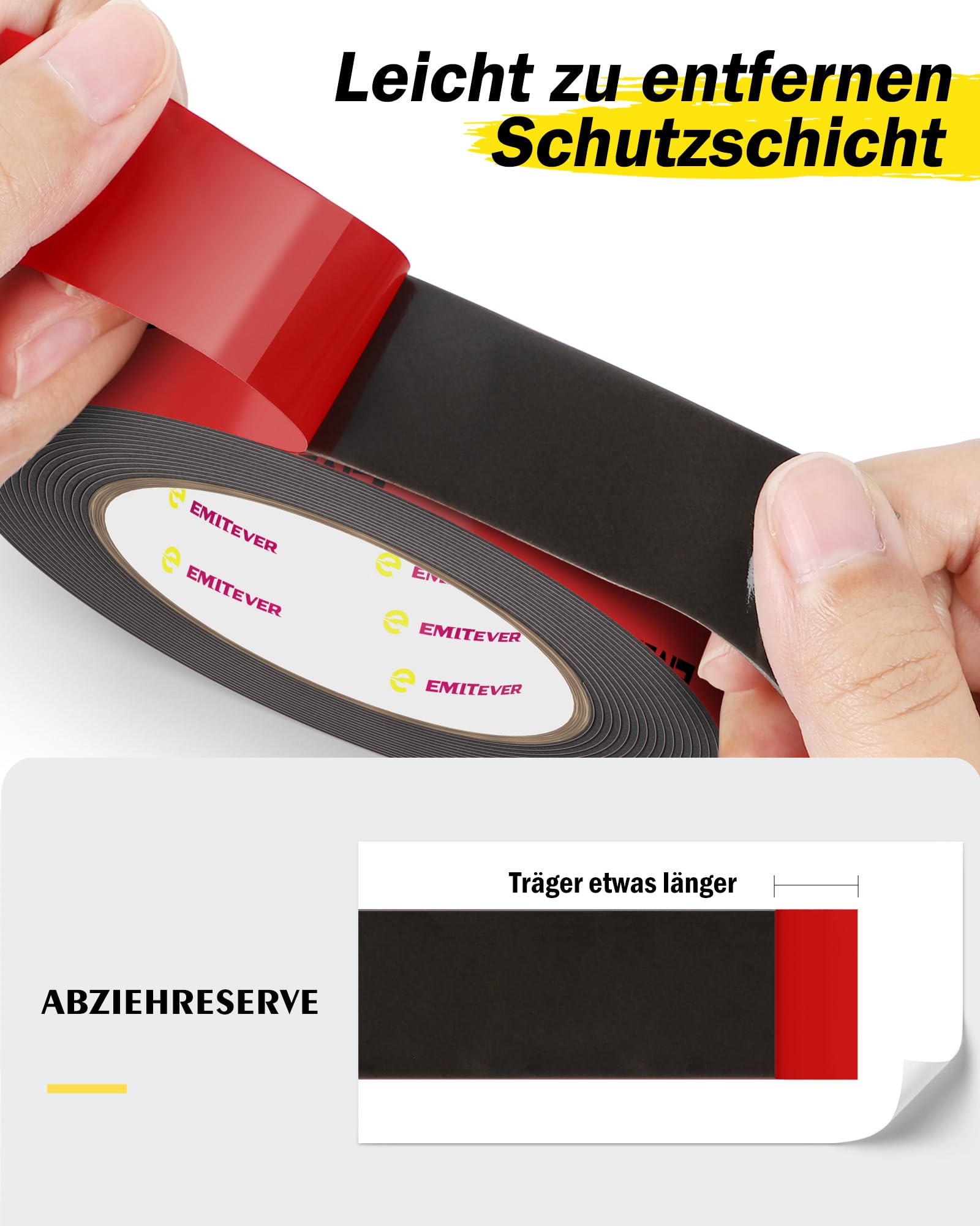 Emitever Doppelseitiges Klebeband Extra Stark - 5m x 25mm, Wasserdichtes Multifunktionales Montageklebeband für Wand und LED-Streifen, Auto, Wohn, Bürodekor und Außende 4