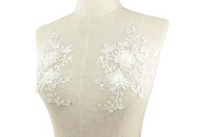 BETITETO 3D Flower Lace Appliques 1 Pair White Embroidered Floral Sew on Embroidery Patches for Wedding Bridal Dress Gown Clothing Bodice Craft DIY (#1 Lace Flower)